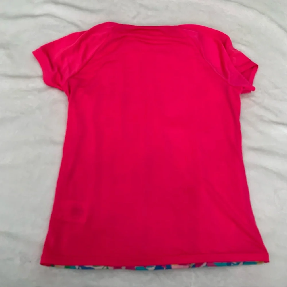 5/$25 Lands' End Girls Pink Tropical‎ Floral Short Sleeve Rash Guard Swim Shirt